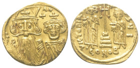 Constans II. (641 - 668 n. Chr.) mit Constantinus IV.

 Solidus (Gold). 662 - 667 n. Chr. Constantinopolis.
Vs: Büsten des Constans II. und des Con...