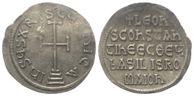 Leo V. Armenius (813 - 820 n. Chr.).

 Miliaresion (Silber). 813 - 820 n. Chr. Constantinopolis.
Vs: Kreuz auf dreistufiger Basis; das Ganze in Per...