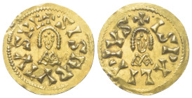 Westgoten. Sisebut (612 - 621 n. Chr.).

 Tremissis (Gold). Anfang 7. Jhdt. n. Chr. (Zeit des Heraclius, 610 - 641 n. Chr.). Ispalis.
Vs: Stilisier...