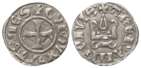 Achaia - Fürstentum. Guy II. de La Roche (1287 - 1308).

 Denar (Silber).
Vs: + GVI DVX ATENES. Kreuz.
Rs: + ThEBANI CIVIS. Stilisiertes Kastell....
