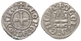 Achaia - Fürstentum. Florent von Hainaut (1289 - 1297).

 Denar (Silber).
Vs: + FLORENS P ACh. Kreuz.
Rs: + DE CLARENCIA. Stilisiertes Kastell.
...