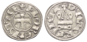 Achaia - Fürstentum. Florent von Hainaut (1289 - 1297).

 Denar (Silber).
Vs: + FLORENS P ACh. Kreuz.
Rs: + D' CLARENCIA. Stilisiertes Kastell.
...