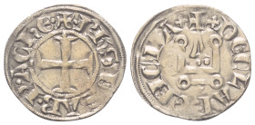 Achaia - Fürstentum. Philipp von Savoyen (1301 - 1307).

 Denar (Silber).
Vs: + PhS D SAB P AChE. Kreuz.
Rs: + DE CLARENCIA. Stilisiertes Kastell,...