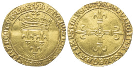 Frankreich. Königreich. Karl VIII. (1483 - 1498).

 Ecu d'or au soleil (Gold). Ohne Jahr. Poitiers.
Vs: Bekröntes Wappen mit drei Lilien, darüber S...