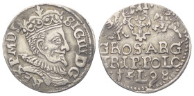 Polen. Königreich. Sigismund III. Wasa (1587 - 1632).

 Groschen (Silber). 1598. Lublin.
Vs:Bekrönte Büste im Harnisch nach rechts.
Rs: Wertzahl, ...