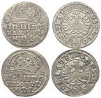 Polen. Königreich. Sigismund III. Wasa (1587 - 1632).

 Groschen (Silber). 1608. Krakau (Cracow).
Lot (2 Stück, Silber):
Vs: Krone, flankiert von ...