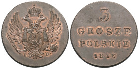 Polen. Königreich - Kongresspolen (Personalunion mit Russland, 1815 - 1867). Alexander I. (1801 - 1825).

 3 Groschen (Kupfer). 1816. Warschau.
Nov...