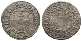 Polen. Elbing. Sigismund I. Stary (1506 - 1548).

 Solidus (Schilling) (Silber). 1538. Elbing.
Vs: Stadtwappen.
Rs: Adler mit Schwert im rechten F...
