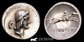 C Calpurnius Piso Frugi Silver Denarius 3.74 g. 19 mm. Rome 67 BC gVF