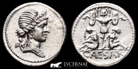 Julius Caesar Silver Denarius 3,66 g, 18 mm Hispania 46-45 B.C. AU
