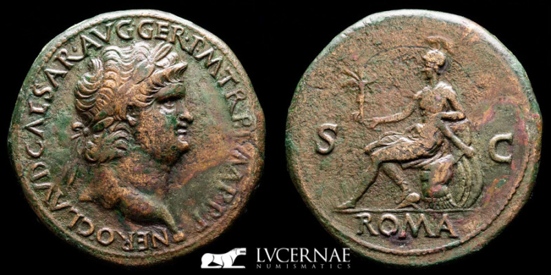 Nero (54-68 A.D.) Bronze Sestertius 24.80 g., 35 mm. Lugdunum 65 A.D. Good very ...