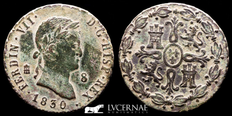 Fernando VII Cooper 8 maravedís 10,74 g, 29 mm Segovia 1830 Good very fine
Spai...