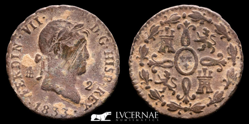 Fernando VII Cooper 2 maravedís 2.40 g, 19 mm Segovia 1829 Good very fine (MBC+)...