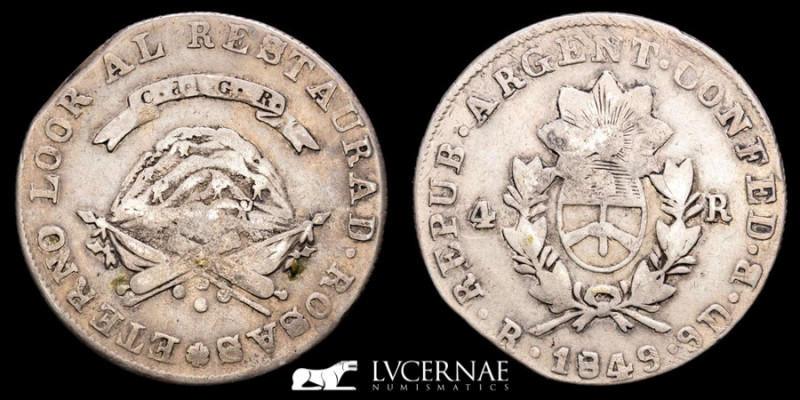 Argentina Silver 4 Reales 13.32 g. 32 mm. La Rioja 1849 RB Good very fine (MBC)...