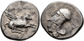 Stater AR
Corinthia, Corinth, c. 405-345 BC, Ϙ Pegasos flying right, Head of Athena to left, wearing Corinthian helmet; behind, bukranion
22 mm, 8,6...