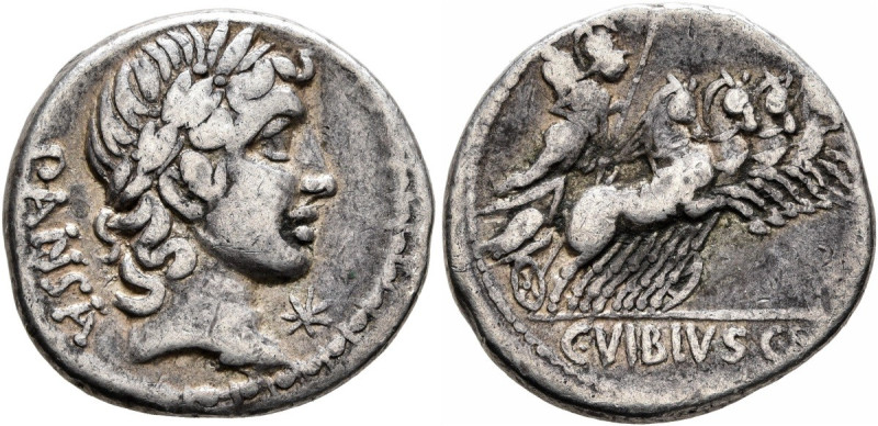 Denarius AR
C. Vibius C.f. Pansa, 90 BC, Rome, PANSA Laureate head of Apollo to...
