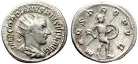 Antoninianus AR
Gordian III (238-244), Rome, IMP GORDIANVS PIVS FEL AVG: Bust of Gordian III, radiate, draped, cuirassed, right / MARS PROPVG: Mars, ...
