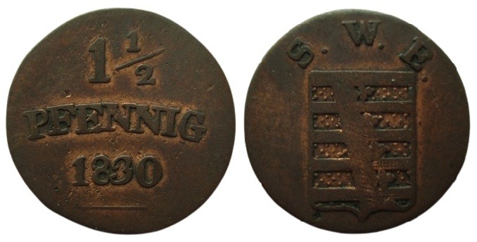 1 ½ Pfennig Cu
Saxonia, 1830