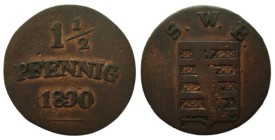 1 ½ Pfennig Cu
Saxonia, 1830