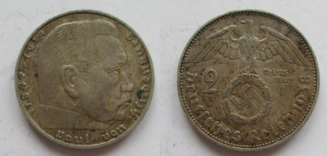 2 Mark AR
Germany, Third Reich, Hindenburg, 1938 F