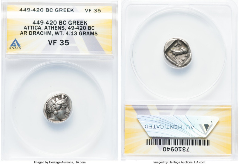 ATTICA. Athens. Ca. 450-404 BC. AR drachm (16mm, 4.13 gm, 7h). ANACS VF 35. Head...