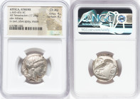 ATTICA. Athens. Ca. 440-404 BC. AR tetradrachm (24mm, 17.20 gm, 1h). NGC Choice AU 4/5 - 4/5. Mid-mass coinage issue. Head of Athena right, wearing ea...