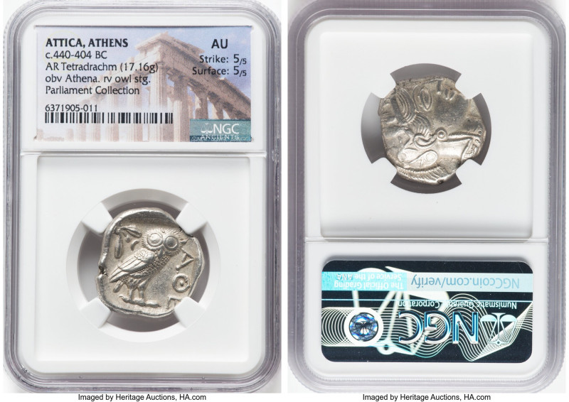 ATTICA. Athens. Ca. 440-404 BC. AR tetradrachm (24mm, 17.16 gm, 3h). NGC AU 5/5 ...