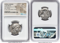 ATTICA. Athens. Ca. 440-404 BC. AR tetradrachm (24mm, 17.16 gm, 6h). NGC AU 4/5 - 3/5. Mid-mass coinage issue. Head of Athena right, wearing earring, ...