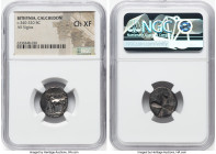 BITHYNIA. Calchedon. Ca. 4th century BC. AR siglos (18mm). NGC Choice XF. Persic standard. KAΛX, bull standing left on grain ear pointing right / Quad...