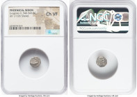 PHOENICIA. Sidon. Evagoras II (346-343 BC). AR 1/16 shekel (10mm, 12h). NGC Choice VF. Phoenician galley left with waves below; uncertain date above /...