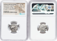 Julius Caesar, as Dictator (49-44 BC). AR denarius (17mm, 3.89 gm, 1h). NGC Choice XF 3/5 - 2/5, marks. Military mint traveling with Caesar in norther...