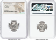 Augustus (27 BC-AD 14). AR denarius (19mm, 10h). NGC Fine. Lugdunum, 2 BC-AD 4. CAESAR AVGVSTVS-DIVI F PATER PATRIAE, laureate head of Augustus right ...