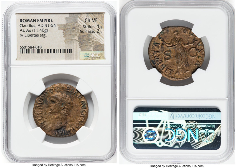 Claudius I (AD 41-54). AE as (28mm, 11.40 gm, 5h). NGC Choice VF 4/5 - 2/5. Rome...