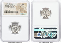 Vespasian (AD 69-79). AR denarius (17mm, 3.29 gm, 5h). NGC MS 5/5 - 3/5, marks. Rome, AD 72-73. IMP CAES VESP A-VG P M COS IIII, laureate head of Vesp...