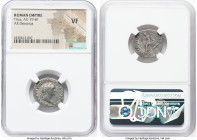 Titus, as Augustus (AD 79-81). AR denarius (20mm, 5h). NGC VF. Rome, after 1 July AD 79. IMP TITVS CAES VESPASIAN AVG P M, laureate head of Titus righ...