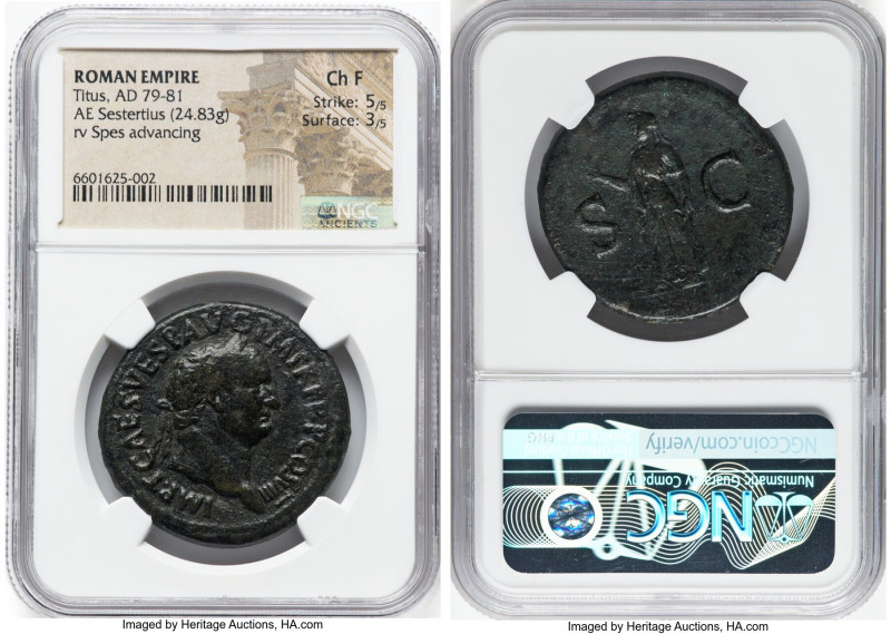 Titus, as Augustus (AD 79-81). AE sestertius (34mm, 24.83 gm, 5h). NGC Choice Fi...