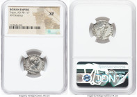 Trajan (AD 98-117). AR denarius (19mm, 7h). NGC XF. Rome, AD 103-111. IMP TRAIANO AVG GER DAC P M TR P, laureate bust right of Trajan right, slight dr...
