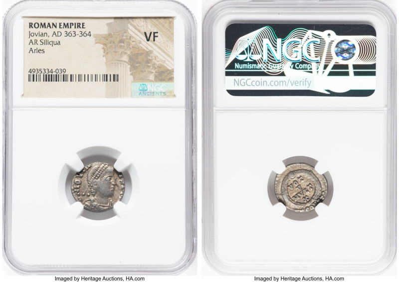 Jovian (AD 363-364). AR siliqua (16mm, 11h). NGC VF. Arles, 3rd officina, 27 Jun...