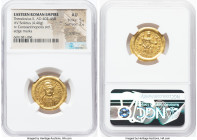 Theodosius II, Eastern Roman Empire (AD 402-450). AV solidus (22mm, 4.46 gm, 6h). NGC AU 5/5 - 2/5, scratches, edge marks. Constantinople, 2nd officin...