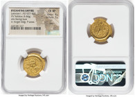 Justinian I the Great (AD 527-565). AV solidus (20mm, 4.46 gm, 6h). NGC Choice XF 4/5 - 3/5, marks. Constantinople, 4th officina, ca. AD 545-565. D N ...