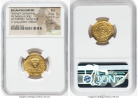 Tiberius II Constantine (AD 578-582). AV solidus (21mm, 4.36 gm, 5h). NGC AU 5/5 - 2/5, graffito, clipped. Constantinople, 1st officina, AD 579-582. d...