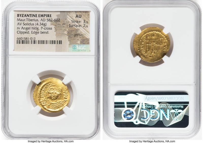 Maurice Tiberius (AD 582-602). AV solidus (22mm, 4.34 gm, 6h). NGC AU 3/5 - 2/5,...