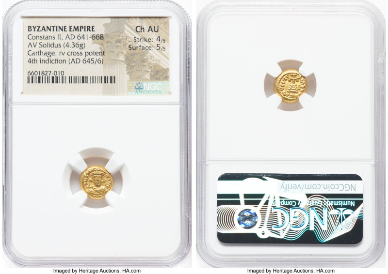 Constans II Pogonatus (AD 641-668). AV solidus (11mm, 4.36 gm, 6h). NGC Choice A...