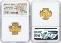 Constantine V Copronymus (AD 740/1-775), with Leo IV. AV solidus (20mm, 4.36 gm, 5h). NGC Choice AU 5/5 - 4/5, clipped. Constantinople, AD 757-775. CO...