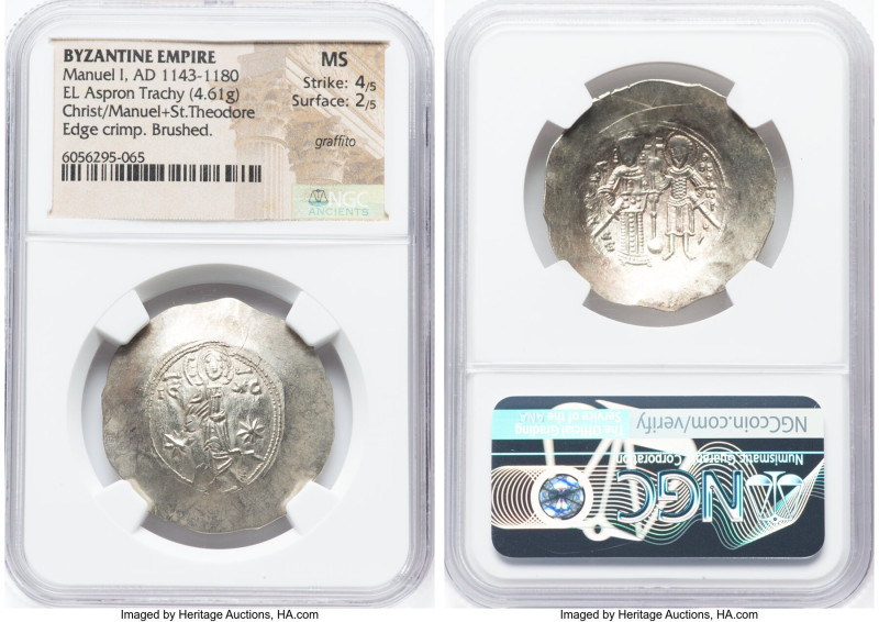 Manuel I Comnenus (AD 1143-1180). EL aspron trachy (32mm, 4.61 gm, 6h). NGC MS 4...