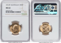 George V gold Sovereign 1913-P MS62 NGC, Perth mint, KM29, S-4001. HID09801242017 © 2022 Heritage Auctions | All Rights Reserved
