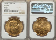 Franz Joseph I gold Restrike 100 Corona 1915 MS64 NGC, Vienna mint, KM2819, Fr-507R. HID09801242017 © 2022 Heritage Auctions | All Rights Reserved