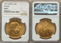 Franz Joseph I gold Restrike 100 Corona 1915 MS63 NGC, Vienna mint, KM2819, Fr-507R. HID09801242017 © 2022 Heritage Auctions | All Rights Reserved