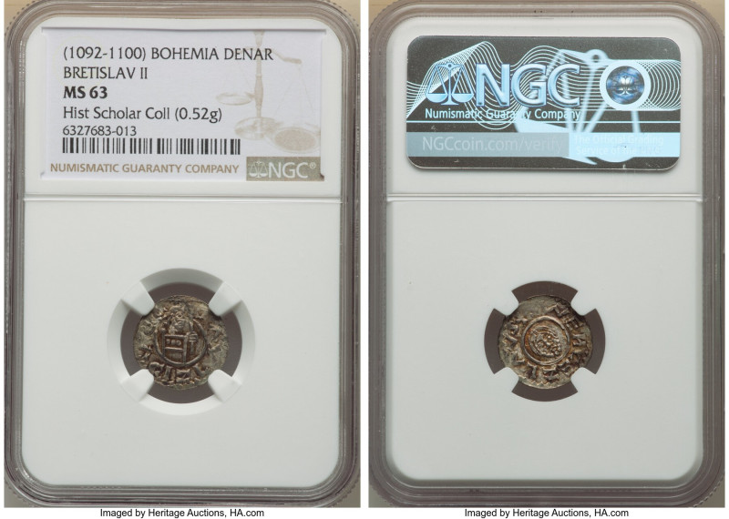 Bratislaw II Denar ND (1092-1100) MS63 NGC, Prague mint, Cach-388 var. 16mm. 0.5...