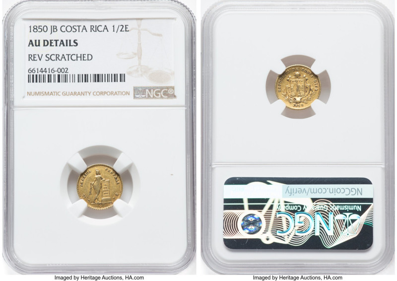 Republic gold 1/2 Escudo 1850-JB AU Details (Reverse Scratched) NGC, San Jose mi...